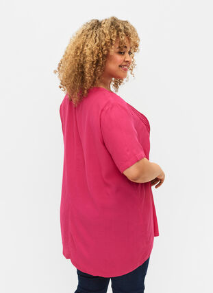 Viscose blouse met korte mouwen en plooien, Beetroot Purple, Model image number 1
