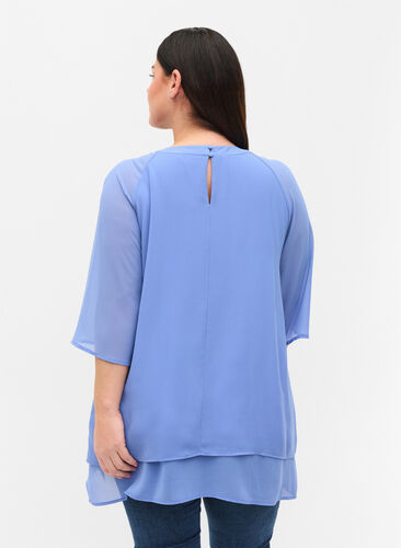 Chiffon blouse met 3/4 mouwen, Wedgewood, Model image number 1