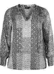 Bedrukte blouse met smok en v-hals, Black Graphic Stripe