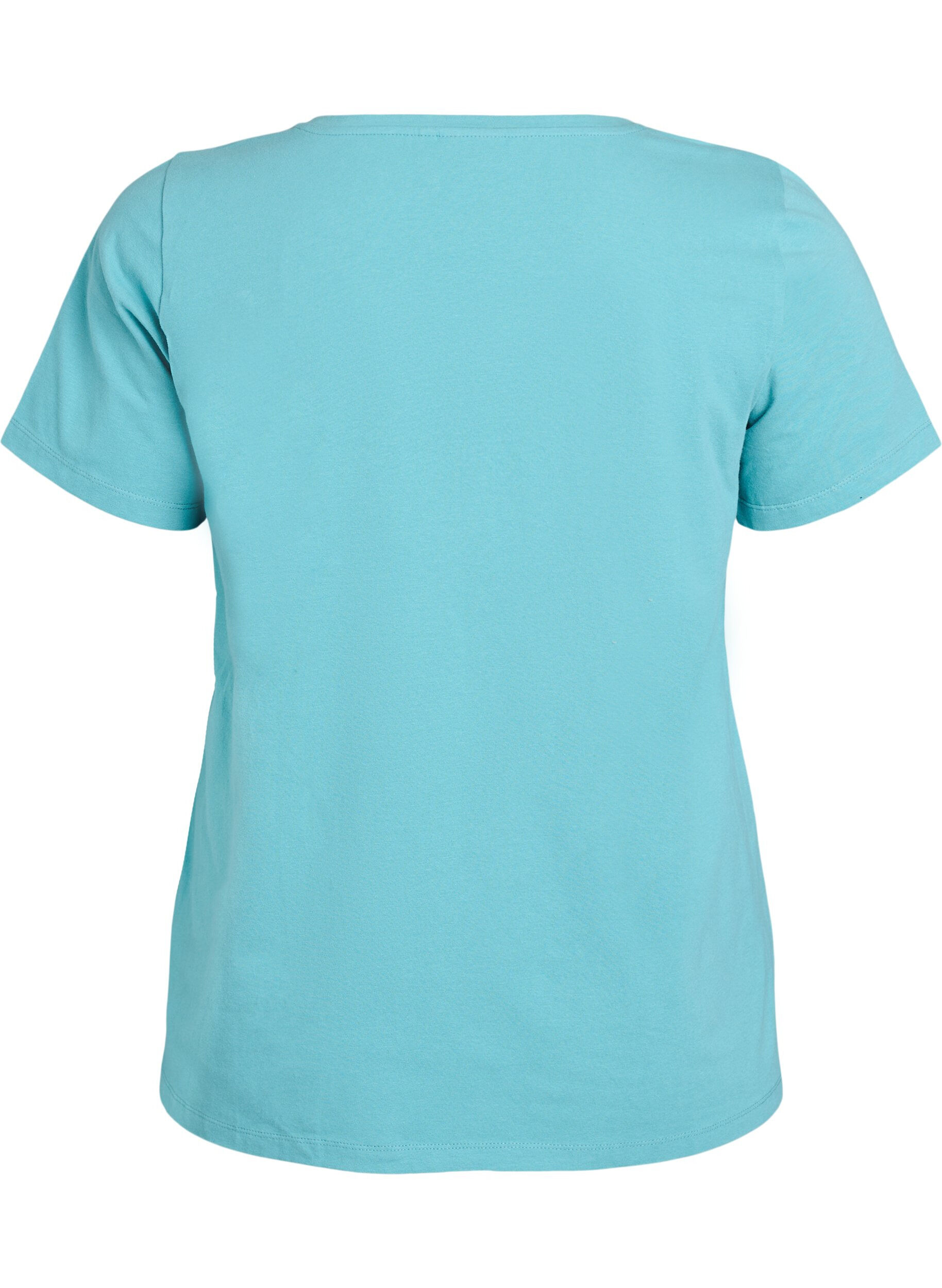 Zizzi Basic t-shirt in effen kleur met katoen, Blauw, Packshot image number 1