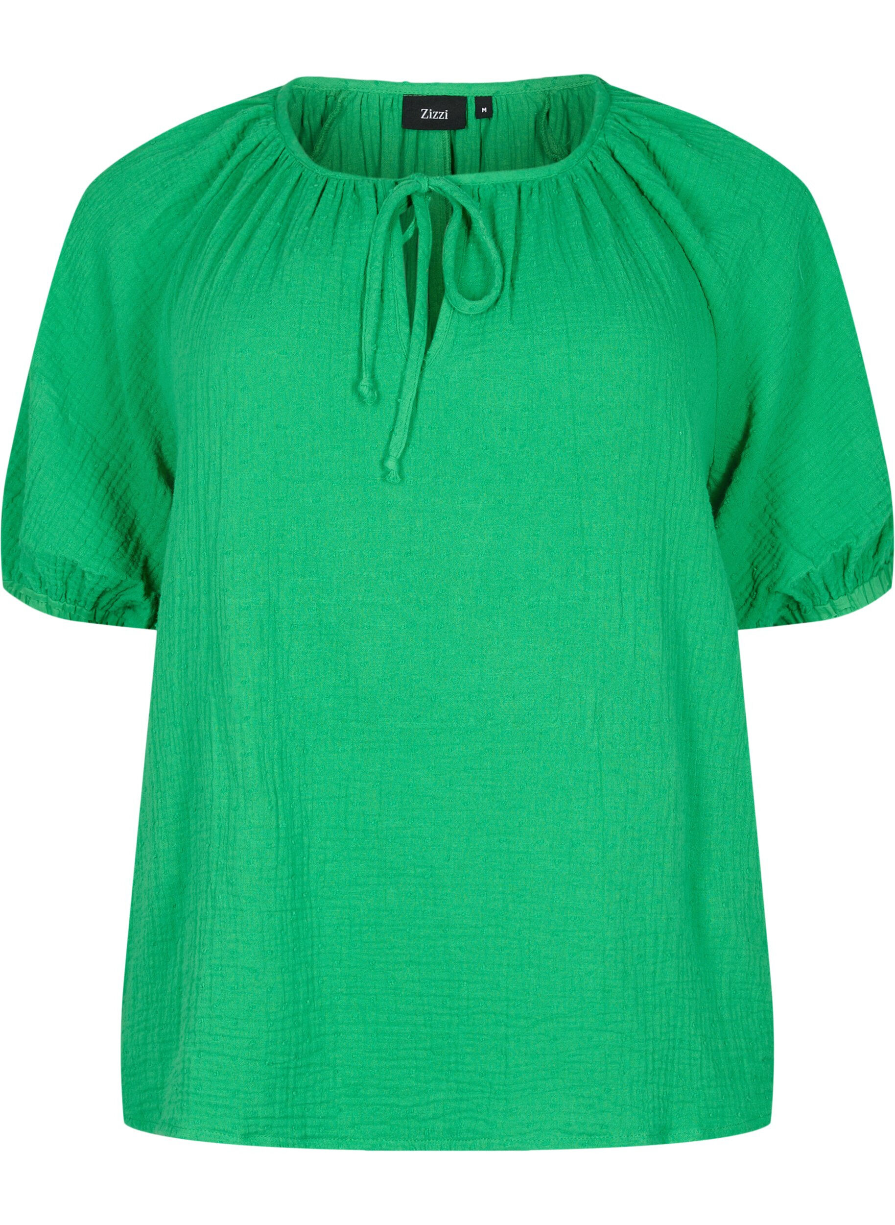 Zizzi Katoenen blouse met korte mouw, Bright Green, Packshot image number 0
