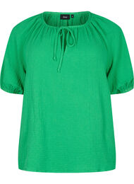 Katoenen blouse met korte mouw, Bright Green