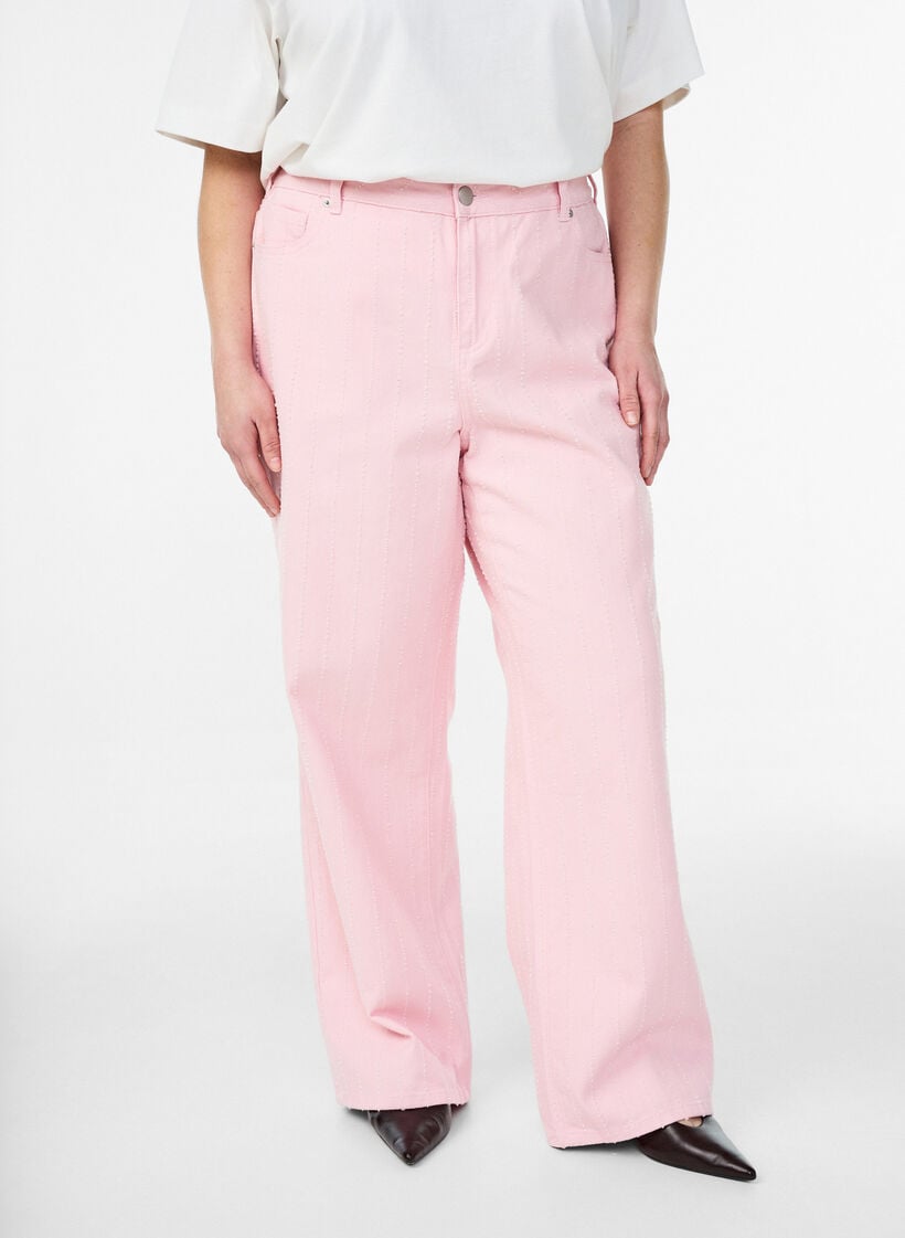 Myra jeans in gekleurd denim met wide fit en een gestructureerd patroon, Rood, Model image number 2