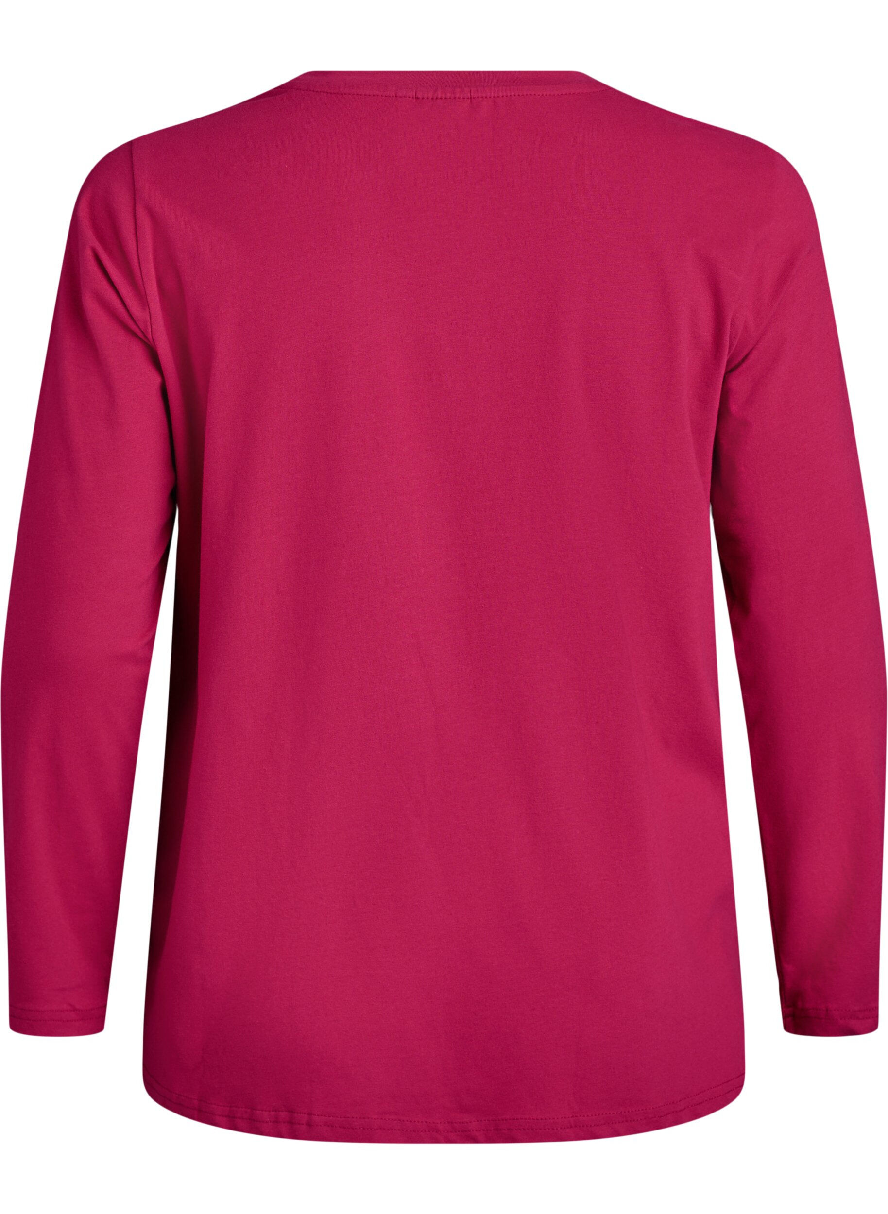 Zizzi Basic jersey top met lange mouwen, Roze, Packshot image number 1