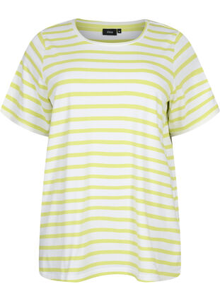 Gestreept T-shirt van biologisch katoen, Wild Lime Stripes, Packshot image number 0