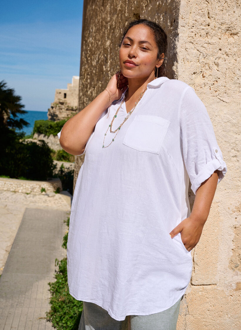 Tuniek van linnen en viscose met A-vorm, Wit, Image image number 0