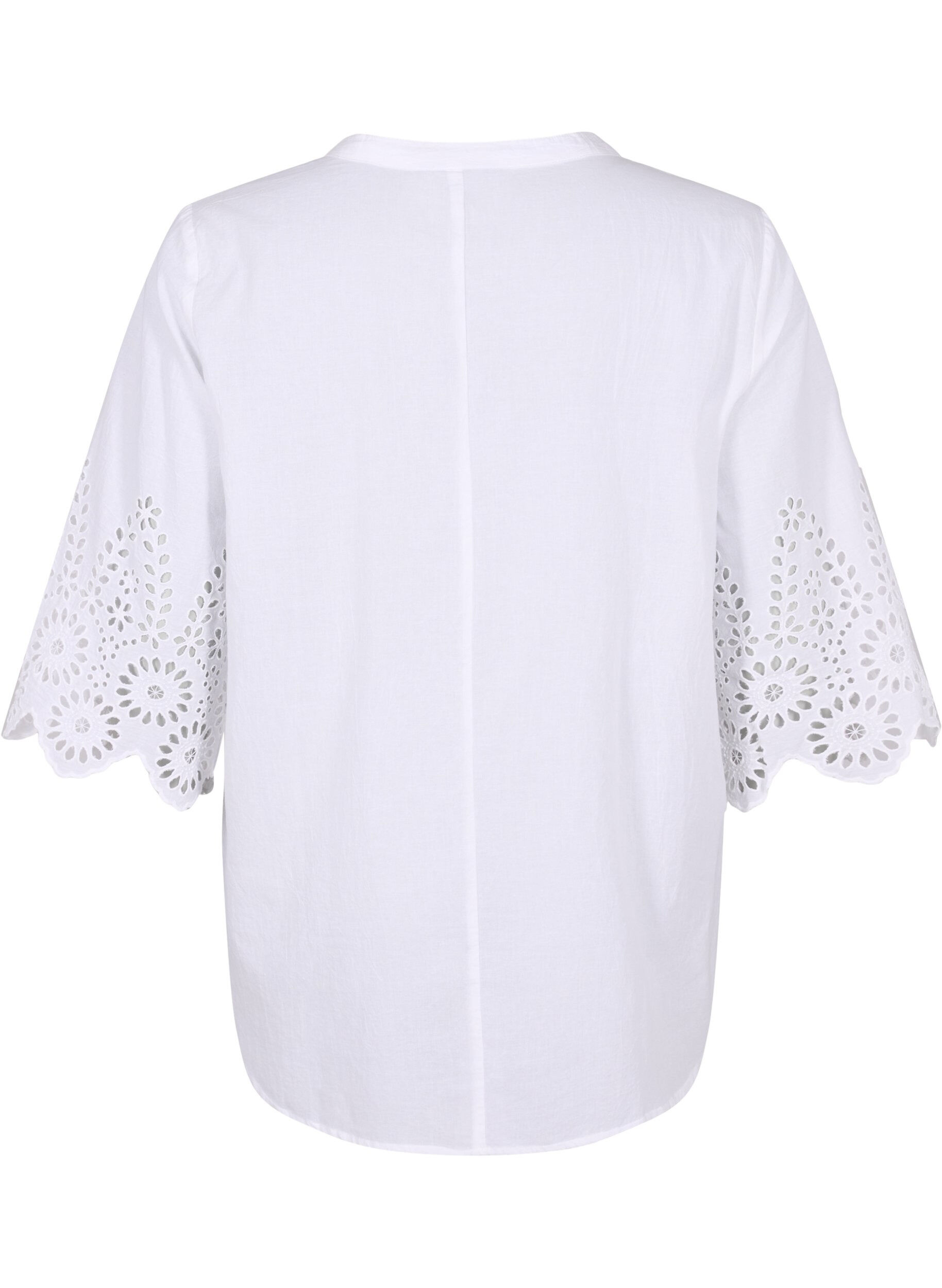 Zizzi Overhemdblouse met broderie anglaise en 3/4 mouwen, Bright White, Packshot image number 1