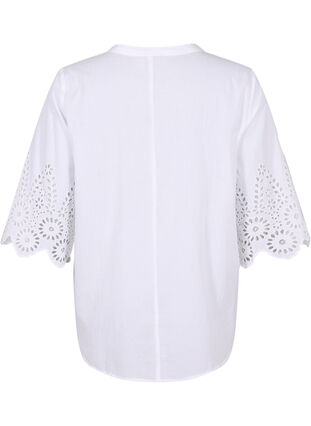 Shirt blouse met broderie anglaise en 3/4-mouwen, Bright White, Packshot image number 1