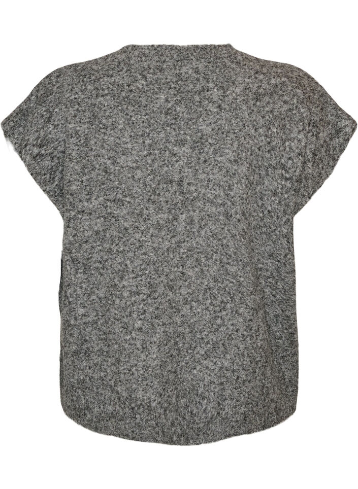 Gebreid gilet met V-hals en decoratieve knopen, Grijs, Packshot image number 1