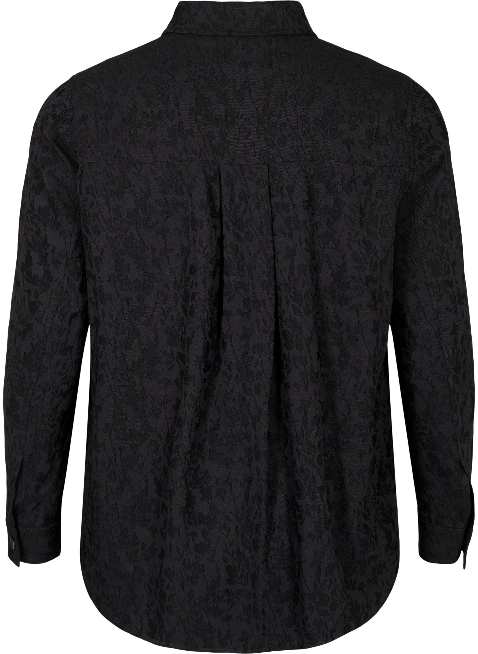 Zizzi Viscose shirtjas met ton-sur-ton patroon, Black, Packshot image number 1