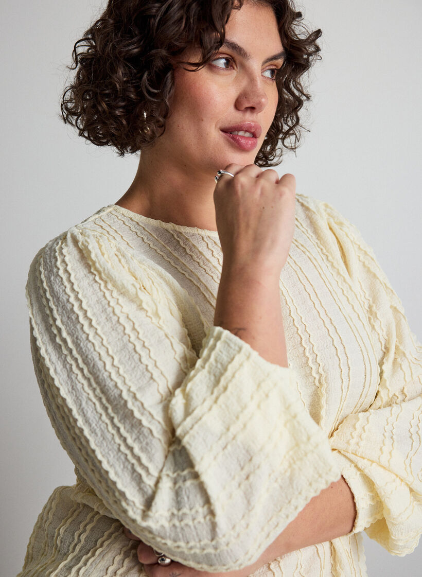 Jersey blouse met structuur en ballonsilhouet, Vanille, Model image number 3