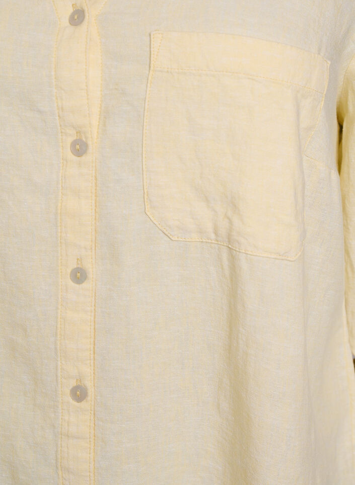 Linnen en viscose shirt met 3/4 mouwen, Geel, Packshot image number 2