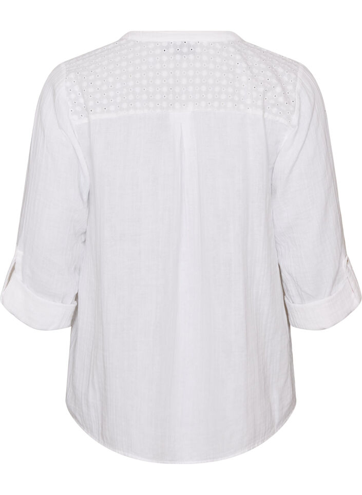Blouse in katoenen mousseline met broderie anglaise, Wit, Packshot image number 1
