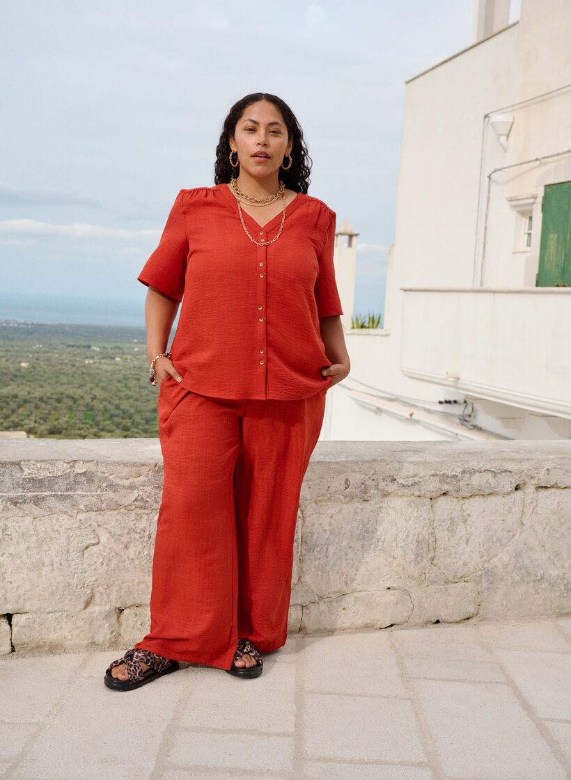 Losse broek met elastische tailleband en zakken, Rood, Image image number 0