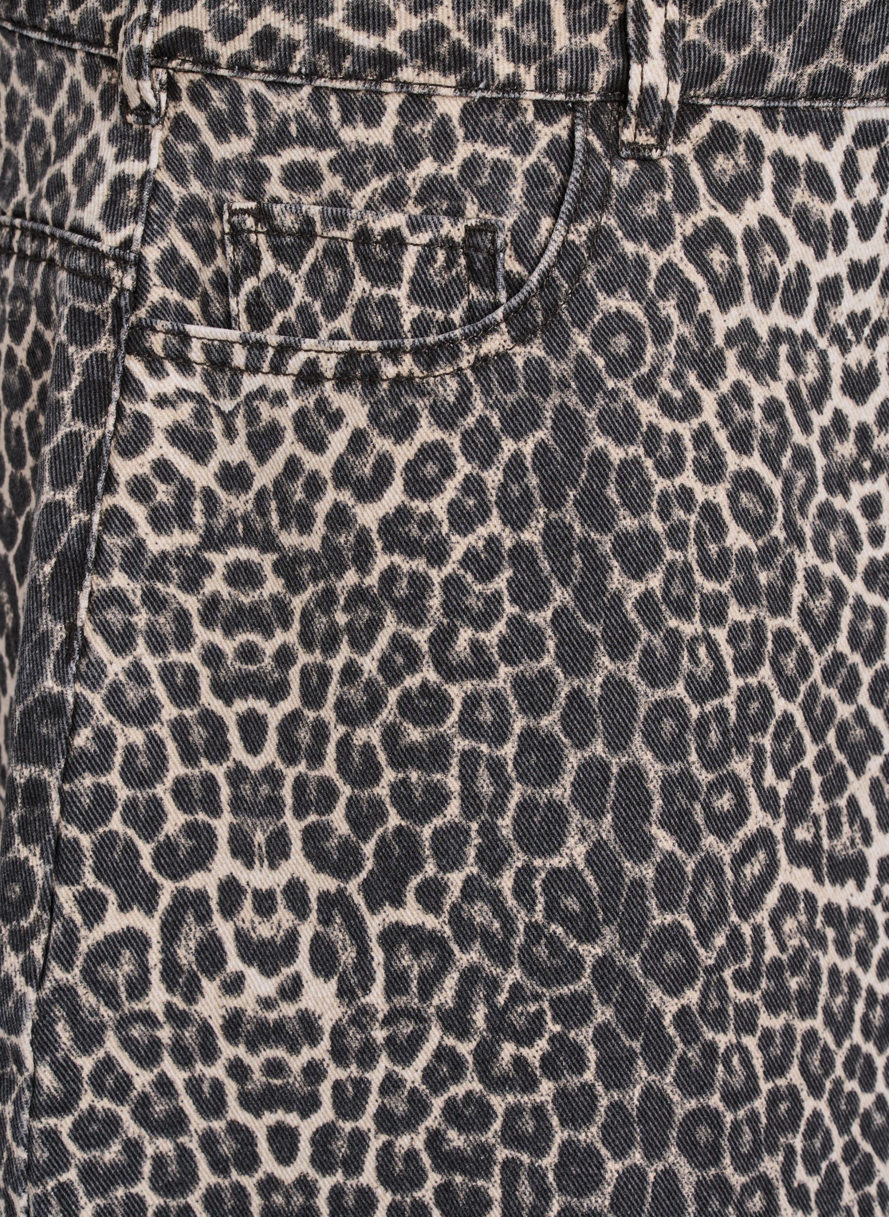 Zizzi Korte denimrok met luipaardprint en een A-lijn vorm, Leopard, Packshot image number 3