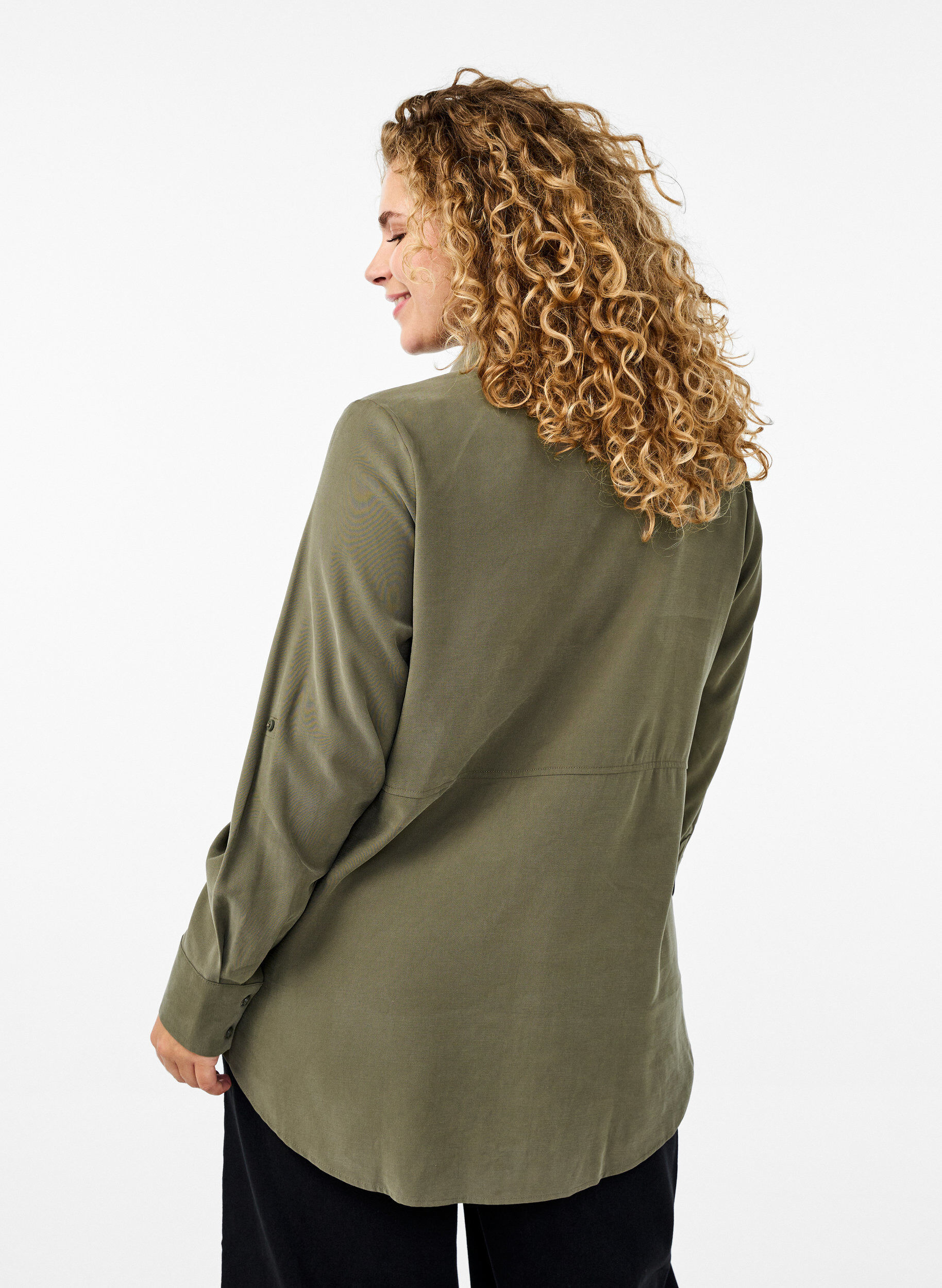Zizzi FLASH - Shirt met kraag en opgerolde mouwen, Groen, Model image number 2