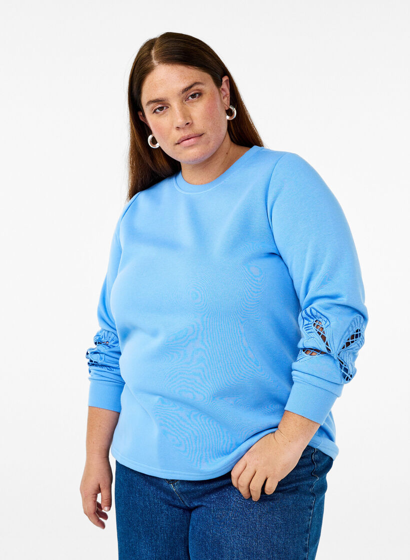 Sweatshirt met geborduurde uitsneden, Della Robbia Blue, Model image number 0