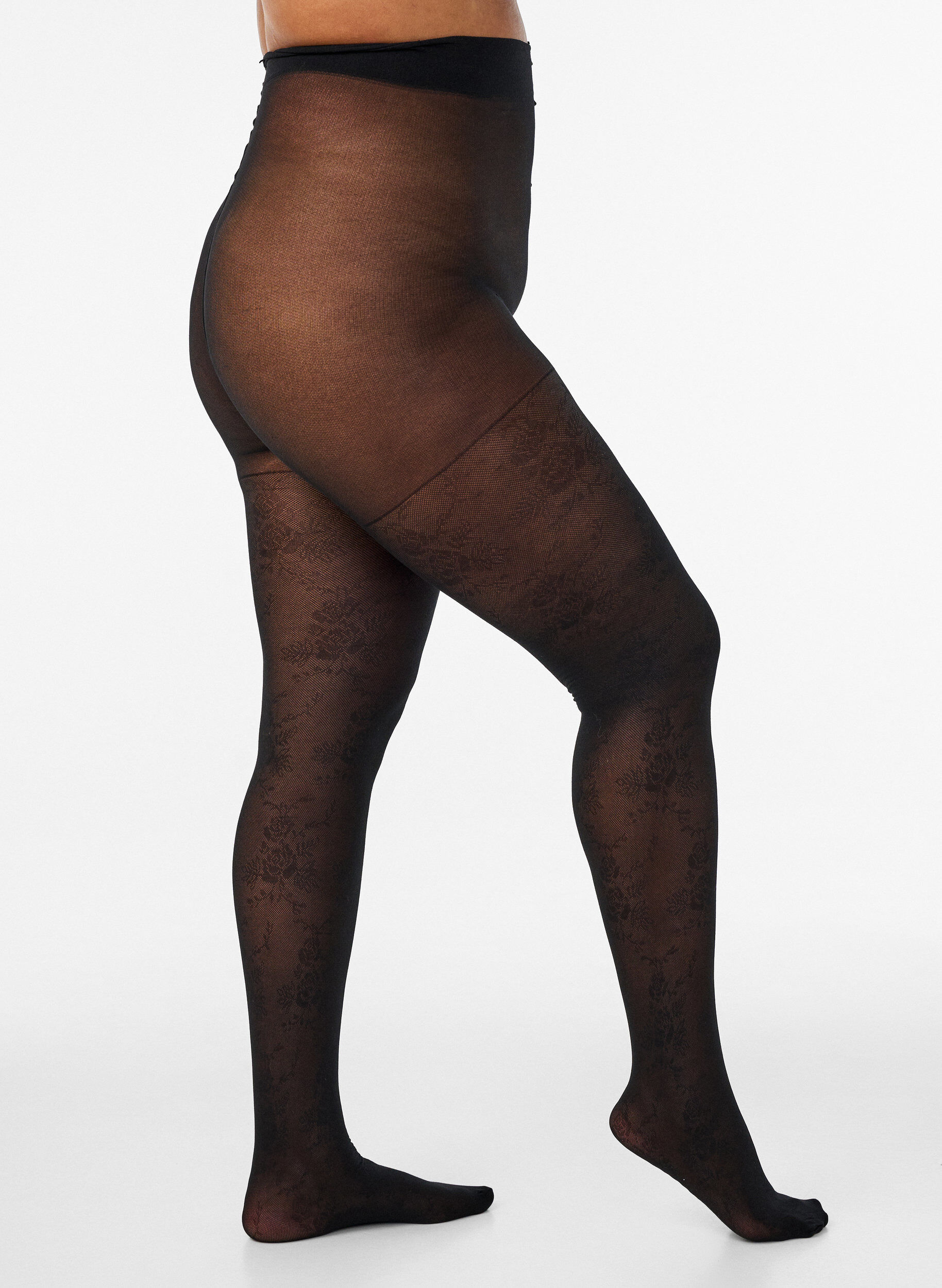 ZizziPanties met bloemenpatroon 30 denier, Zwart, Model image number 0