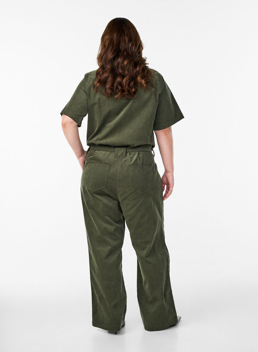Corduroy jumpsuit met straight-fit broekspijpen, Groen, Model image number 1
