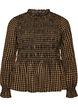 Blouse met ruitpatroon, smockwerk en peplum, Bruin, Packshot image number 0