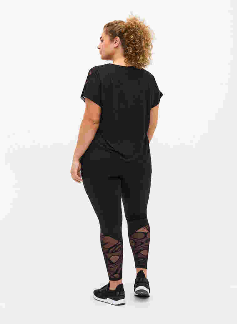 Cropped legging met patroon en mesh, Black, Model