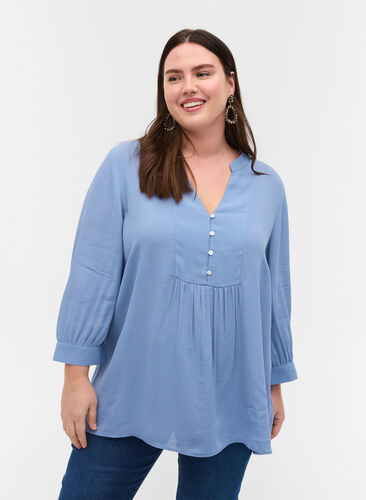 Viscose blouse met 3/4 mouwen, Forever Blue, Model image number 0