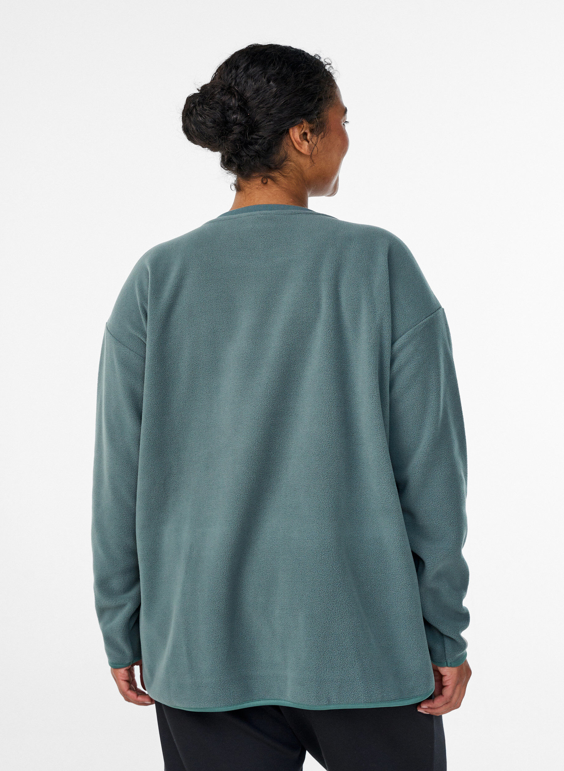 Zizzi Losse fleece blouse met zakken, Groen, Model image number 2