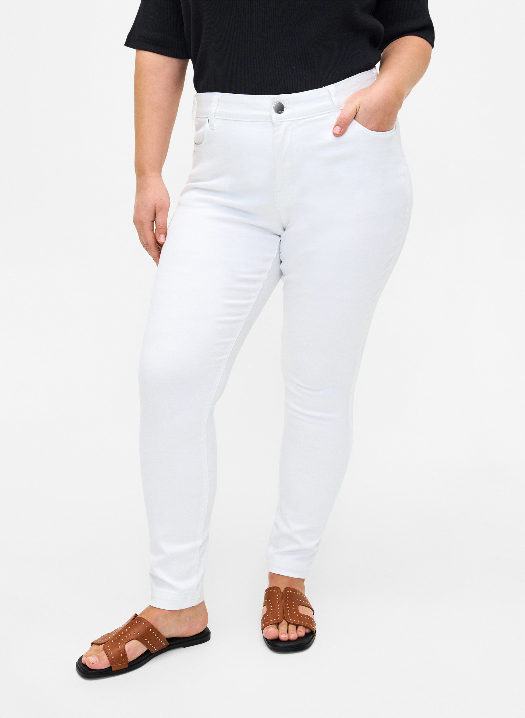 Zizzi Viona jeans met normale taille, Wit, Model image number 2