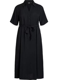 Midi overhemdjurk met strikceintuur, Zwart