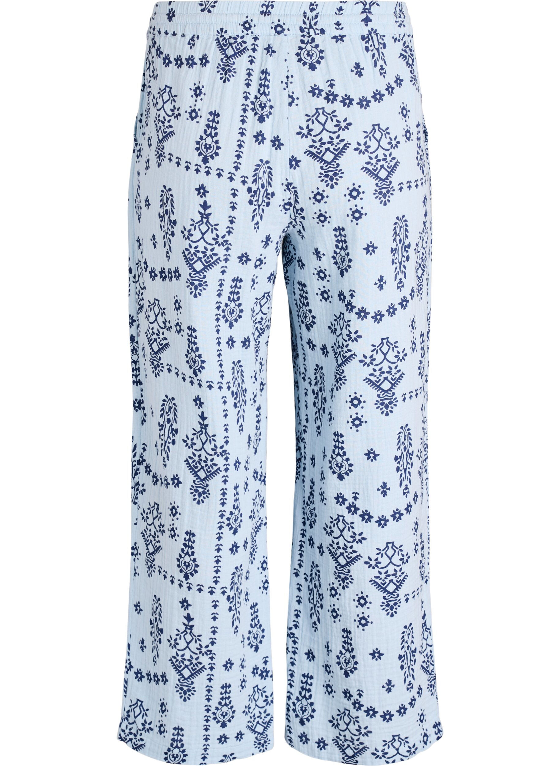 Zizzi Losse broek in katoenen mousseline met stippen, Blauw, Packshot image number 1