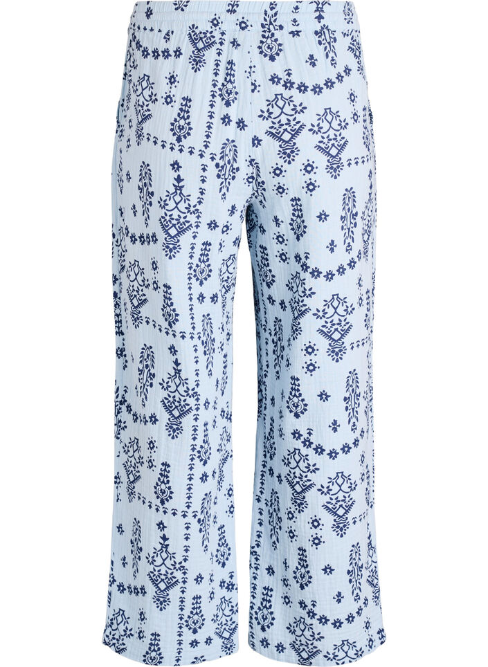 Losse broek in katoenen mousseline met stippen, Blauw, Packshot image number 1