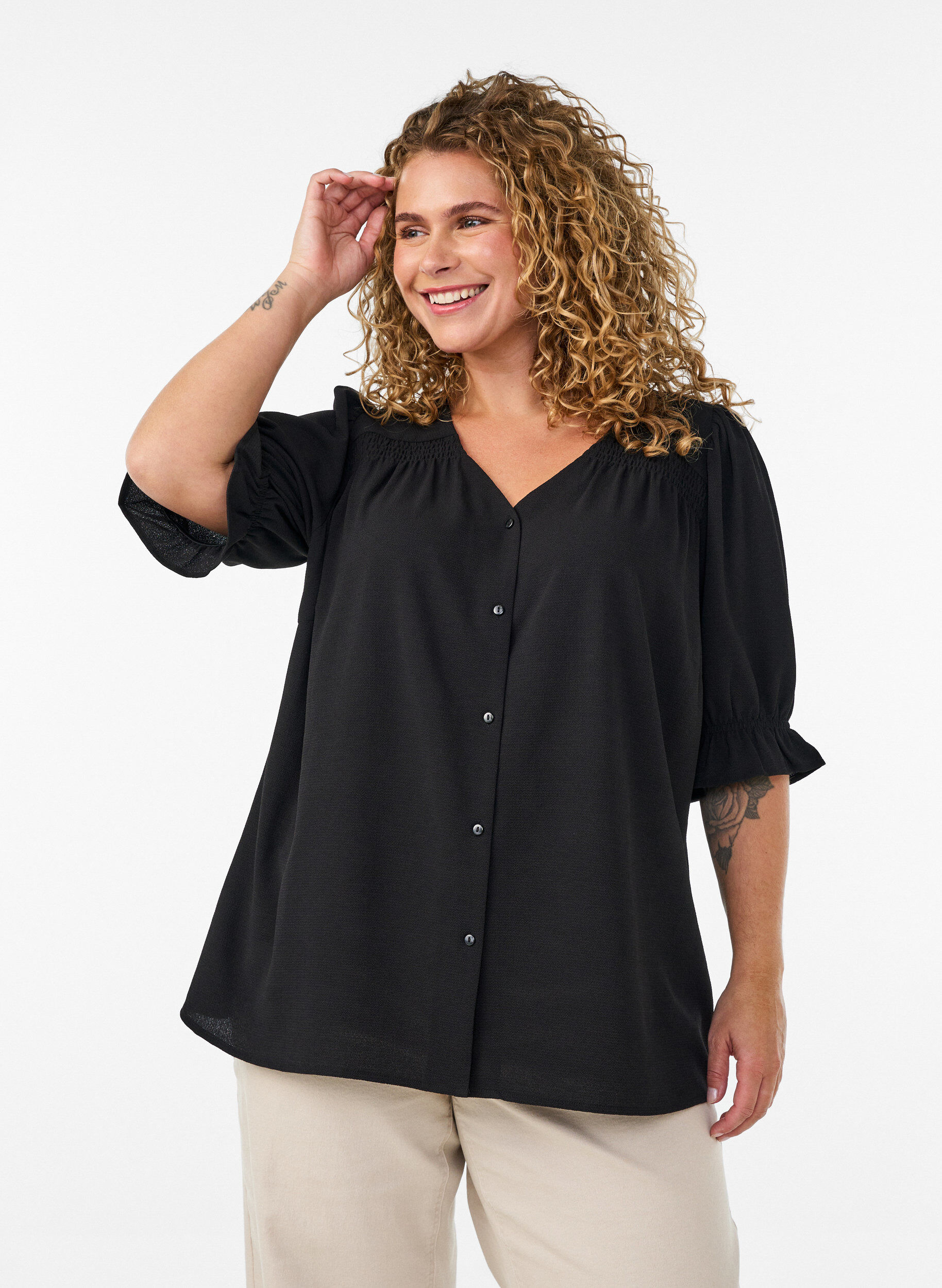 ZizziShirtblouse met 1/2 mouwen, Zwart, Model image number 0