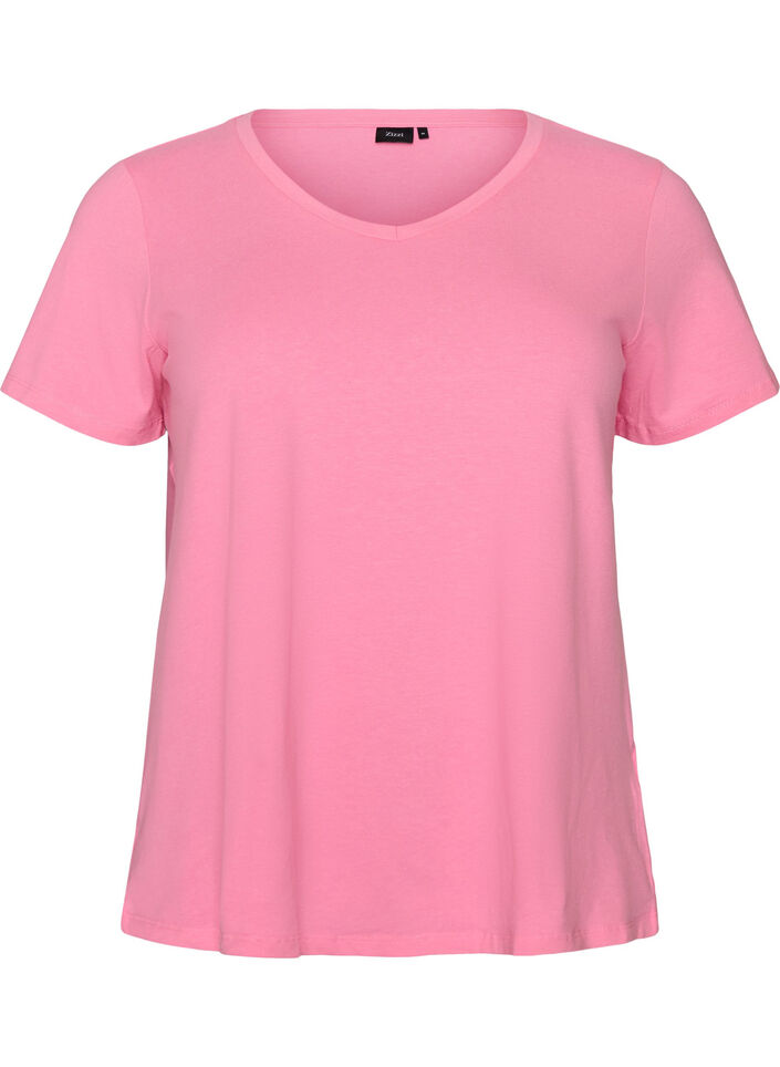 Basic t-shirt in effen kleur met katoen, Roze, Packshot image number 0