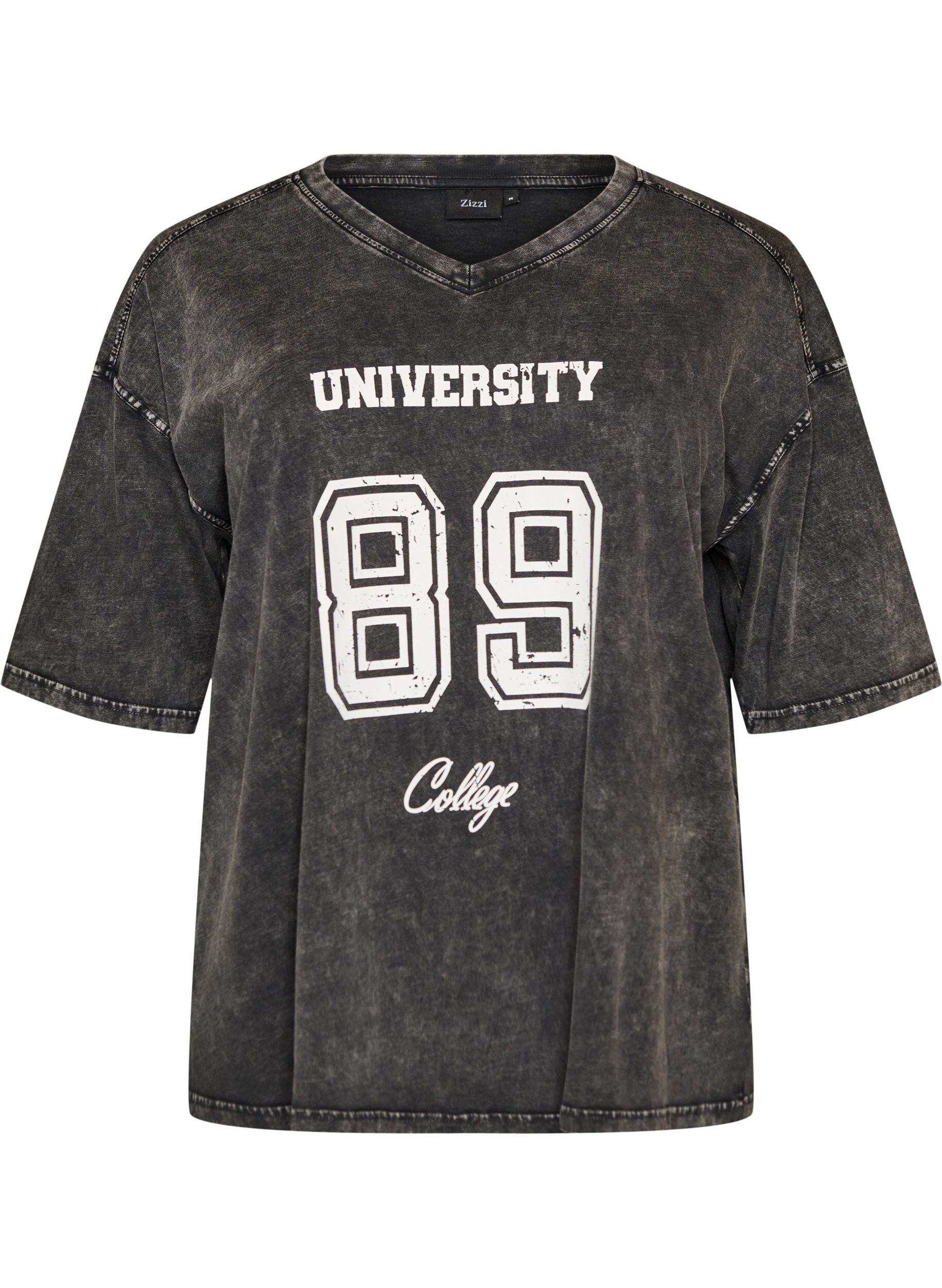 ZizziOversized T-shirt in biologisch katoen met een collegeprint, Zwart, Packshot image number 0