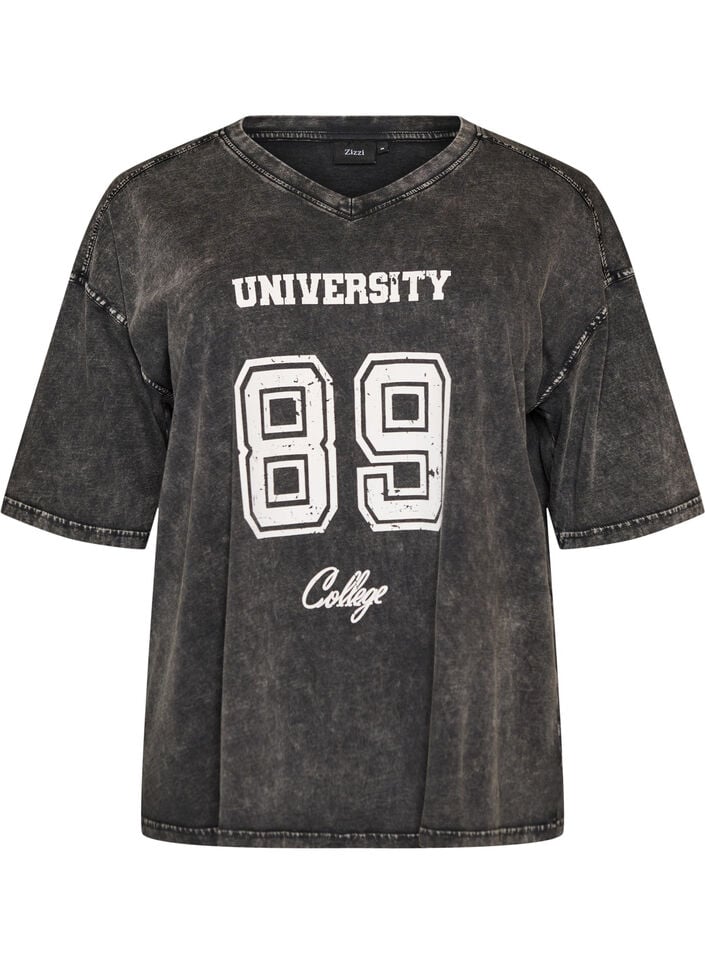 Oversized T-shirt in biologisch katoen met een collegeprint, Zwart, Packshot image number 0