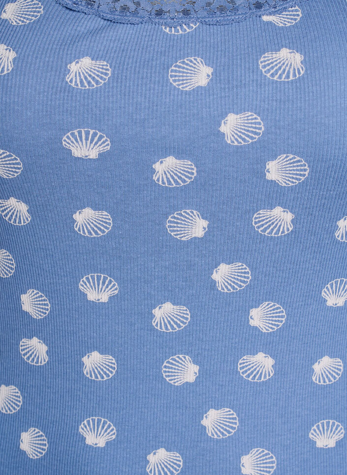 Top met print en kanten rand, Blauw, Packshot image number 2