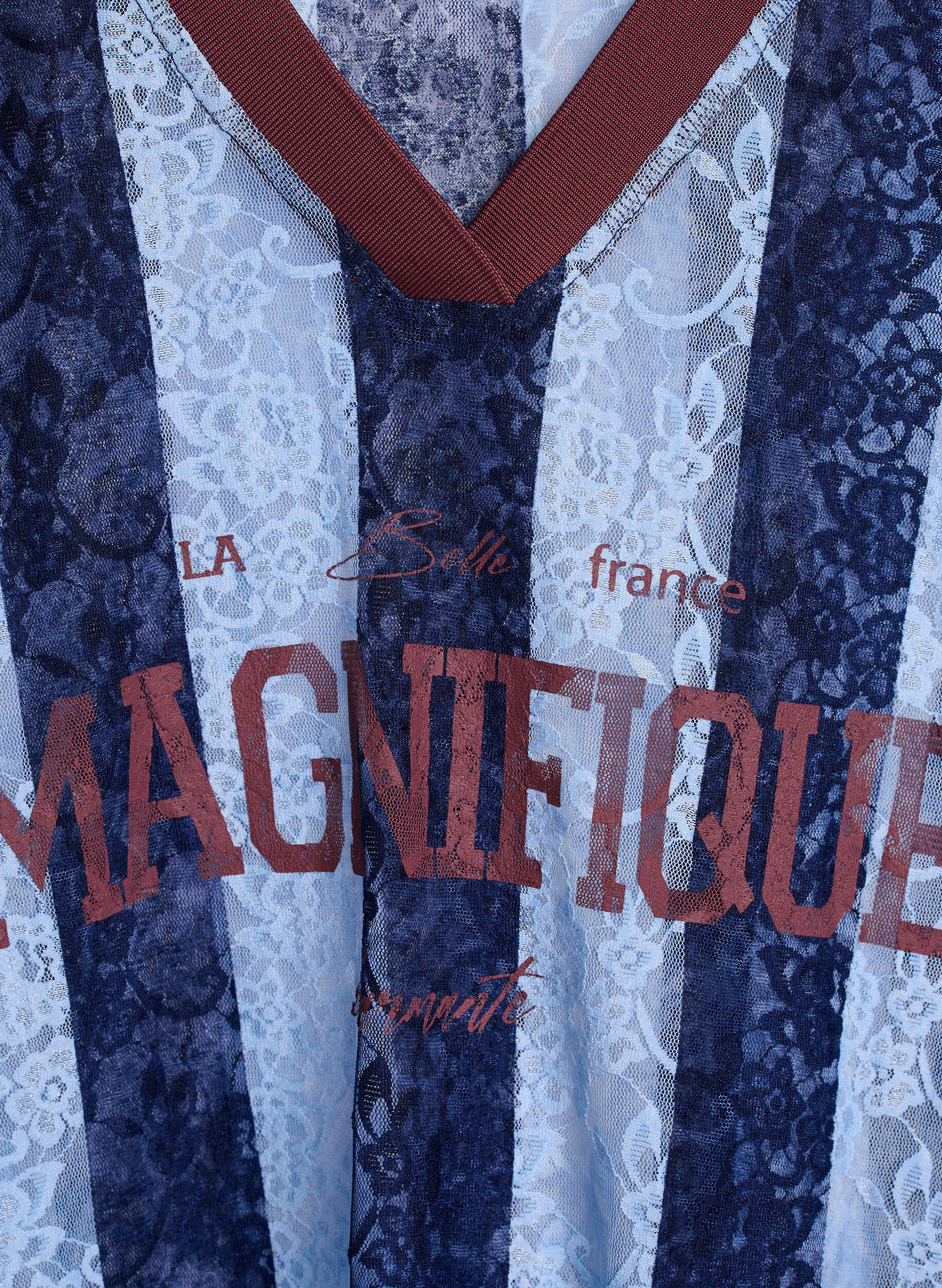 Zizzi Gestreepte kanten blouse met opvallende print, Blauw, Packshot image number 2