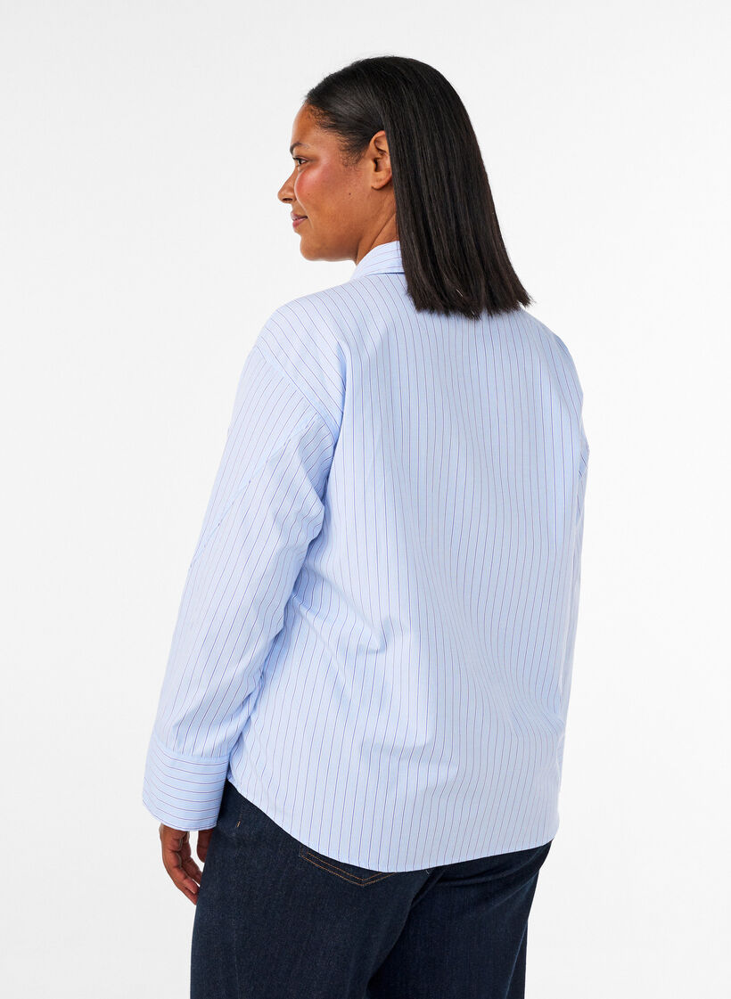 Gestreept shirt met wijde manchetten, Blauw, Model image number 2