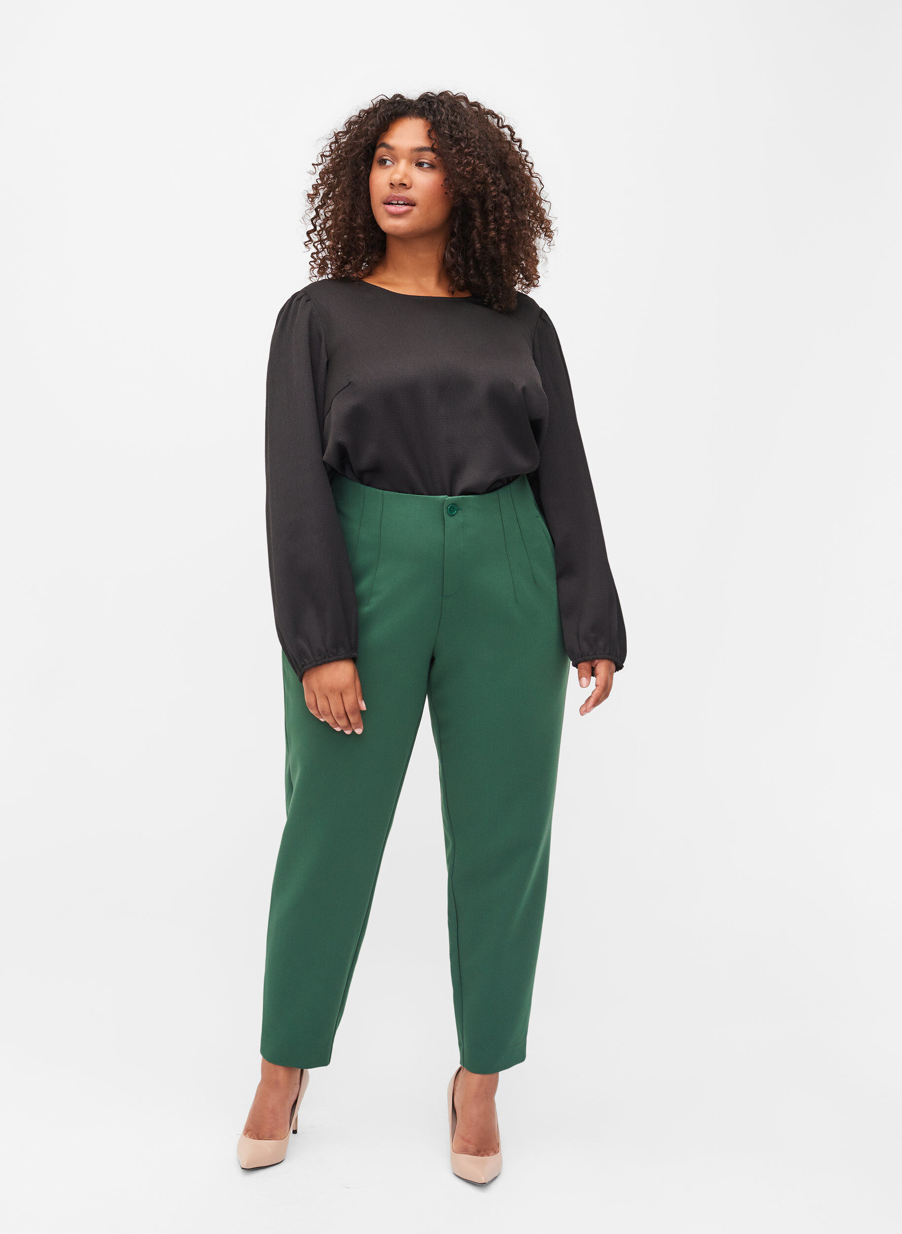 Zizzi Blouse met lange mouwen en ronde hals, Black, Model image number 3