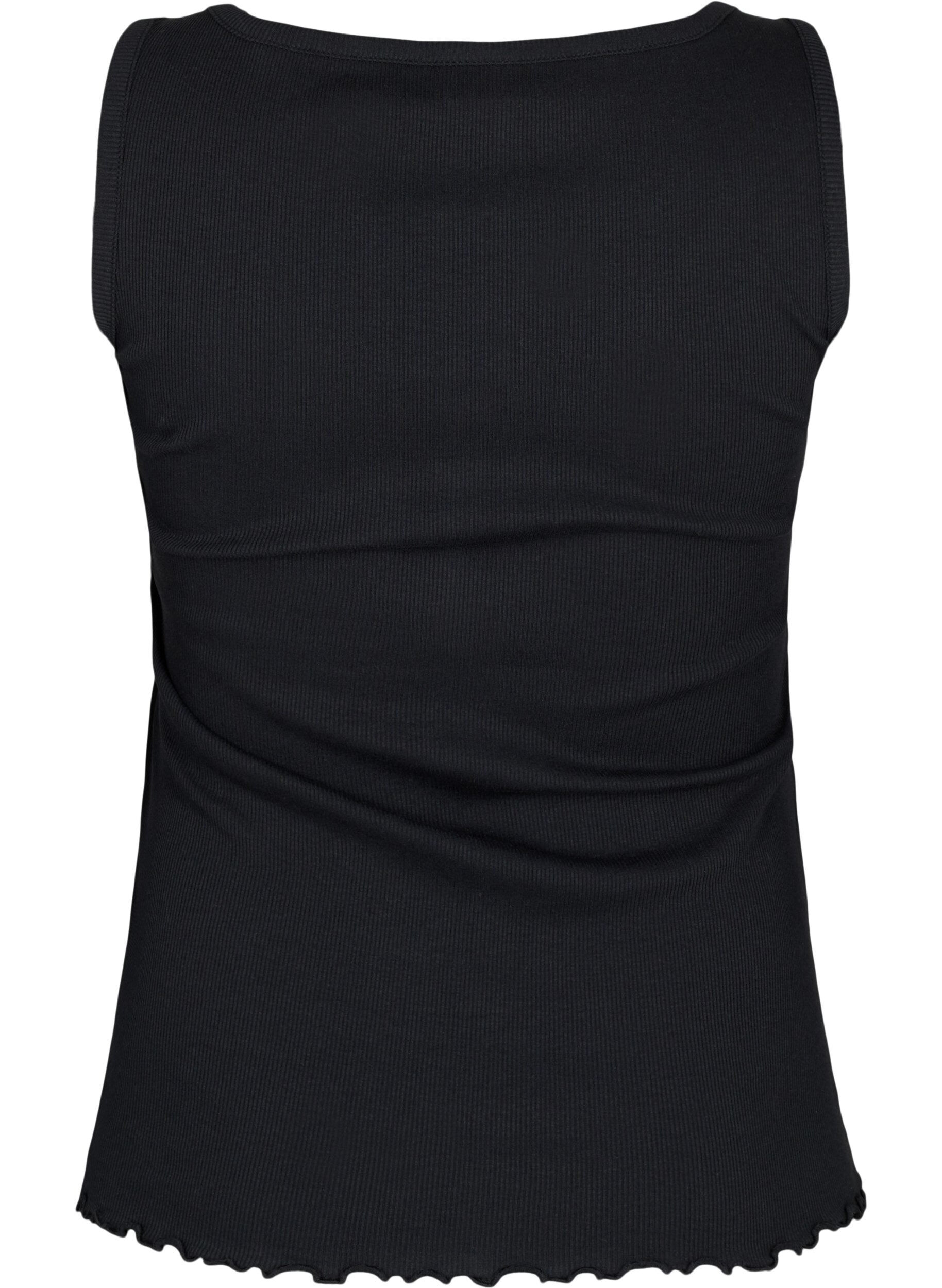 Zizzi Ribtanktop met knopen, Black, Packshot image number 1
