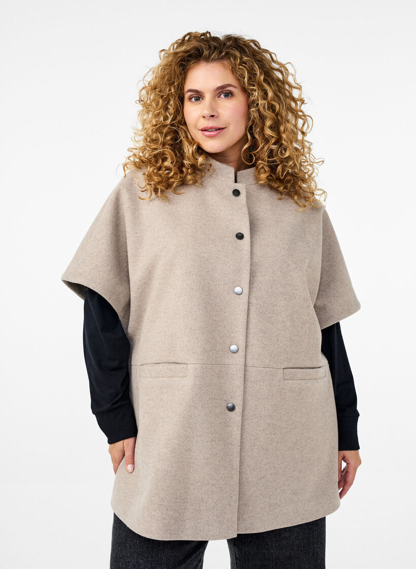 Cape-jack met korte mouwen in een wol-look, Simply Taupe Mel., Model image number 0