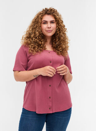 T-shirt met korte mouwen en knopen, Deco Rose, Model image number 0