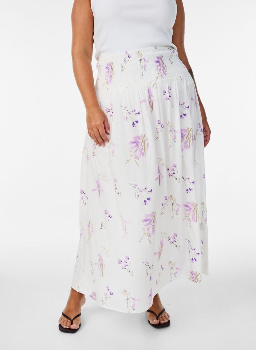 Viscose maxi-rok met smock, Wit, Model image number 0