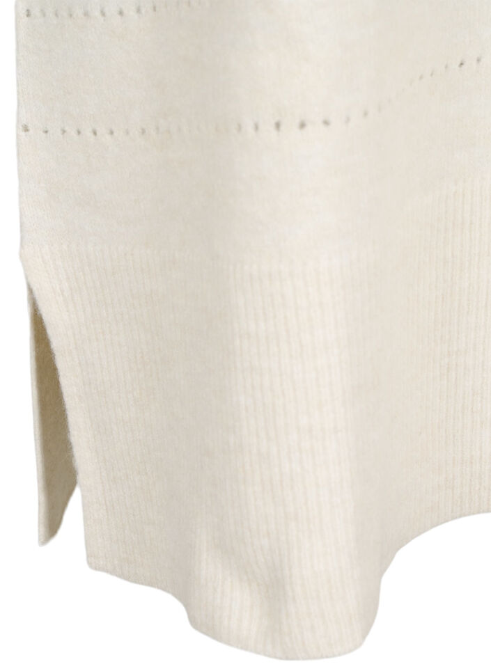 Gebreide jurk met splitjes en kantpatroon, Birch Mel., Packshot image number 3
