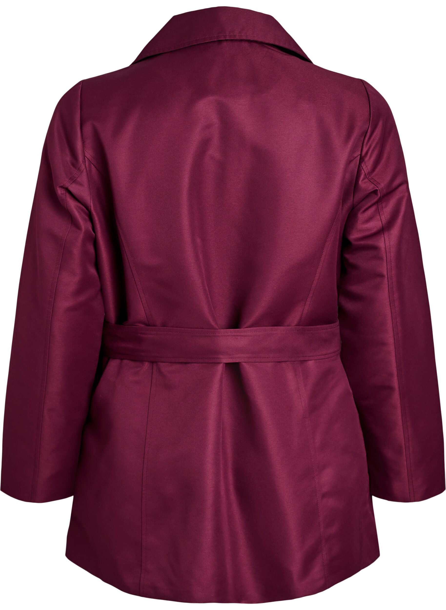 Zizzi Korte trenchcoat met riem, Donker Bordeaux, Packshot image number 1