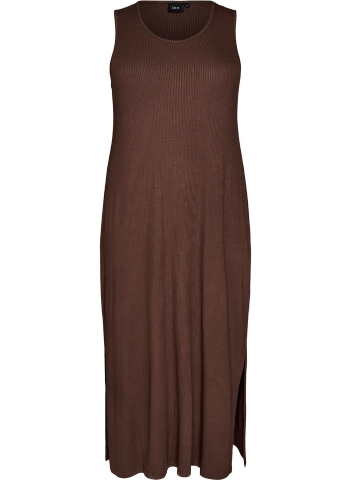 Mouwloze ribjurk van viscose, Bruin, Packshot image number 0