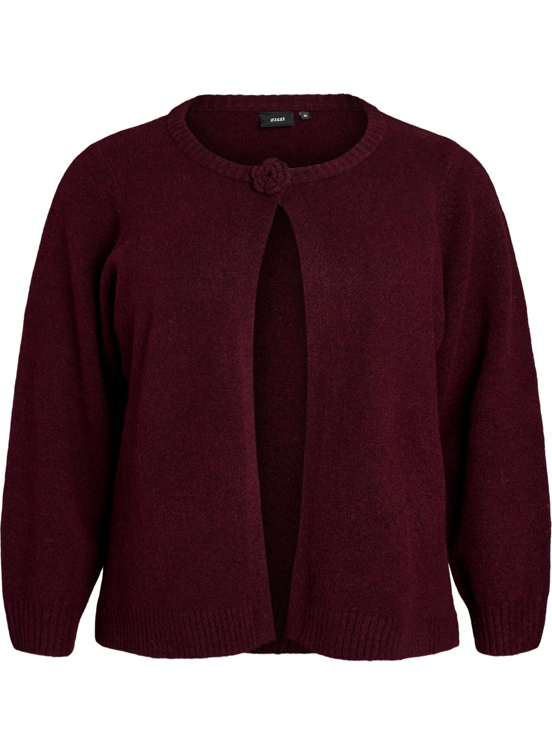 ZizziGebreid vest met bloemdetail, Donker Bordeaux, Packshot image number 0