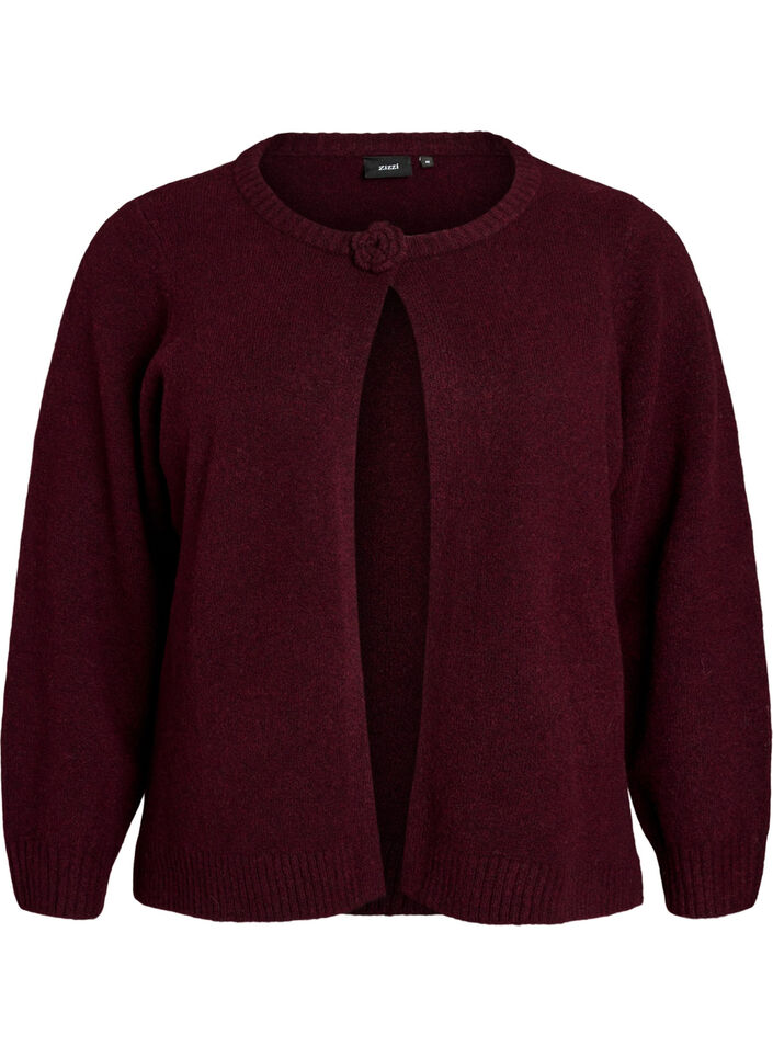 Gebreid vest met bloemdetail, Donker Bordeaux, Packshot image number 0