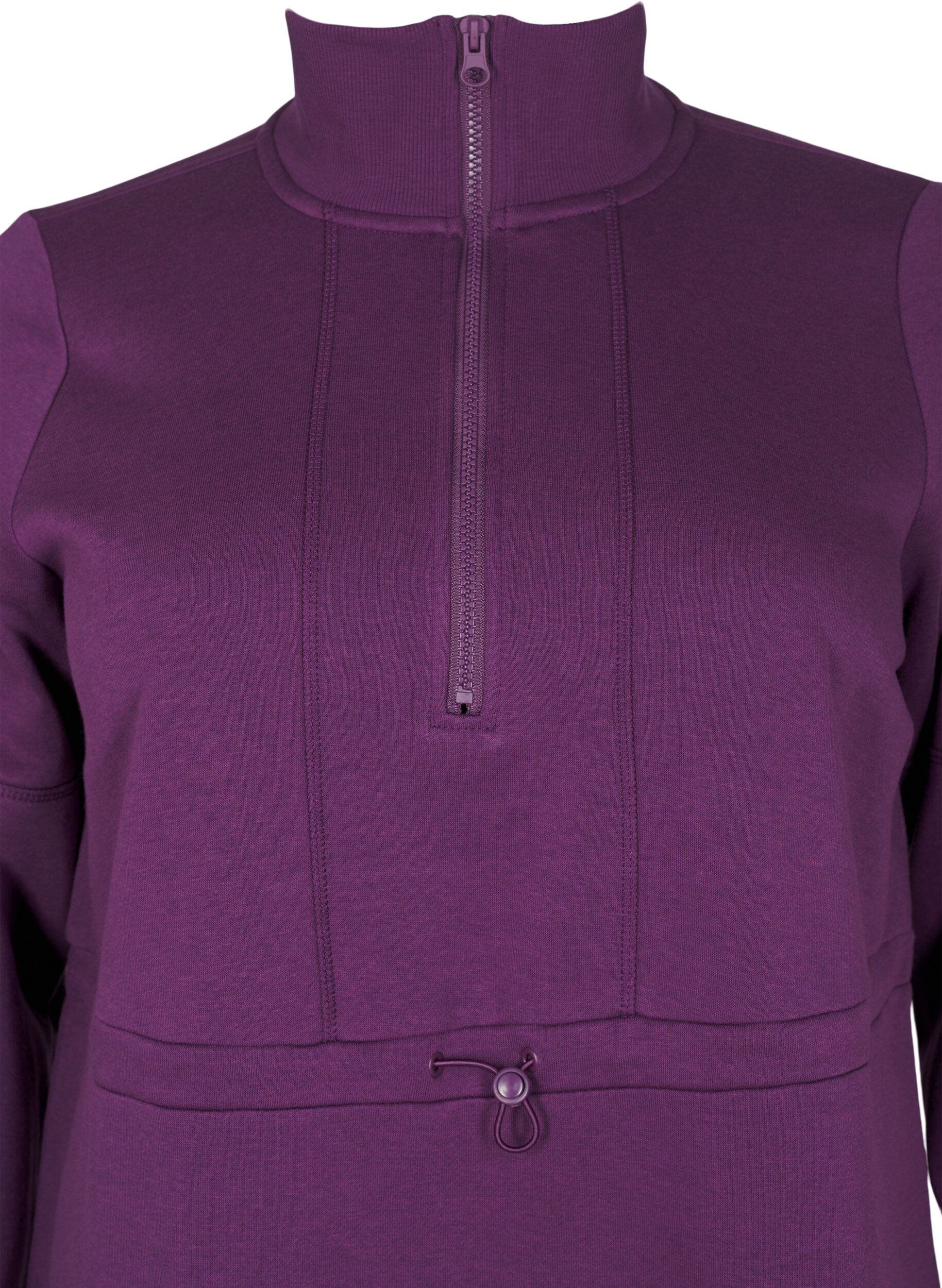 Zizzi Korte sweatshirt jurk met een col en verstelbare taille, Deep Purple, Packshot image number 2