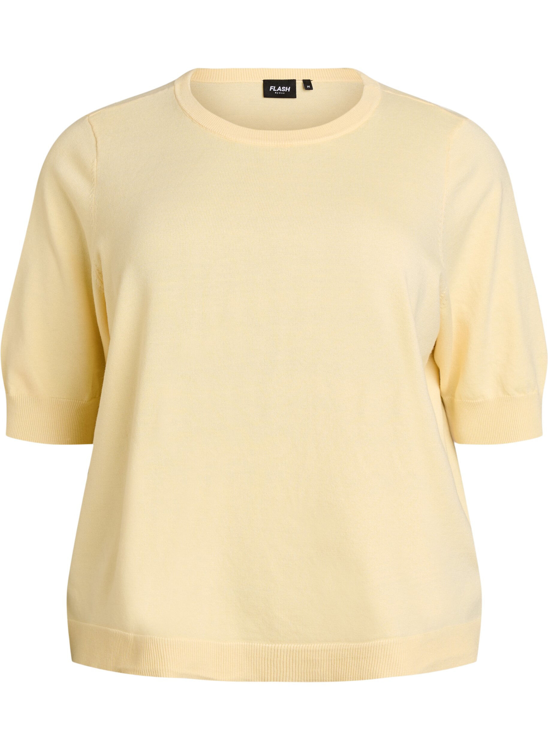 ZizziFijngebreide blouse met korte mouwen, Geel, Packshot image number 0